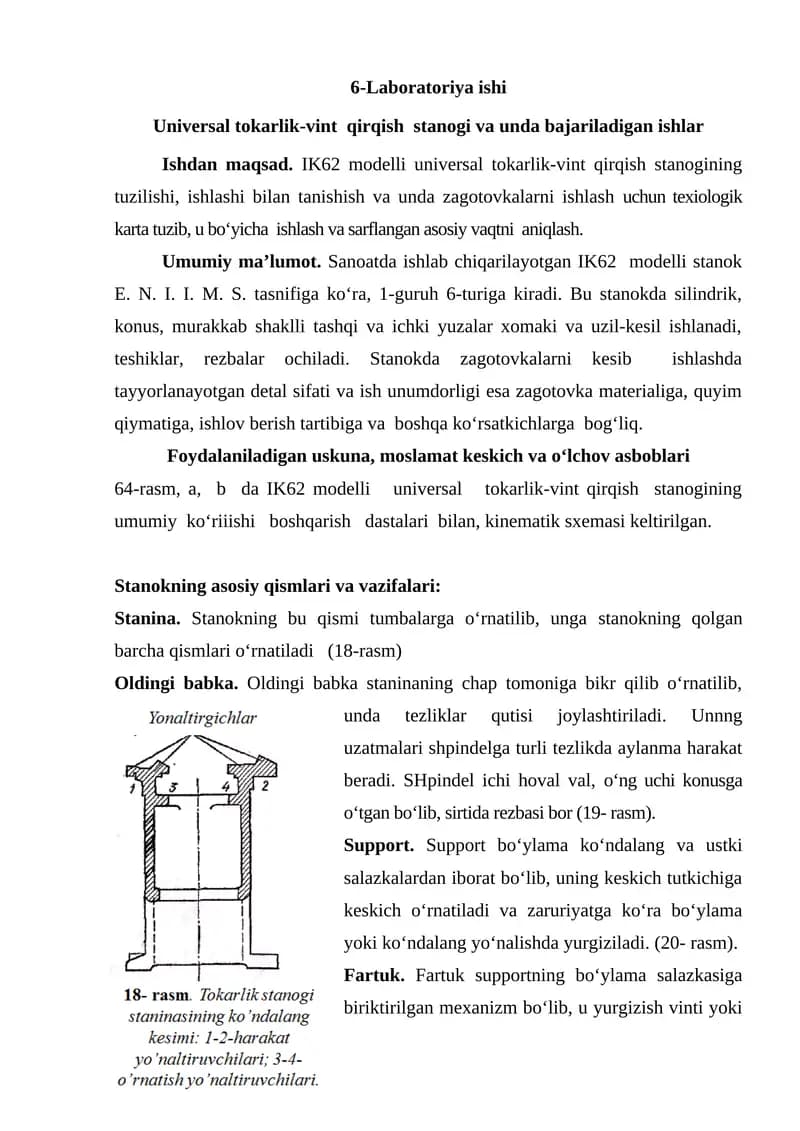 IK62 modelli universal tokarlik-vint qirqish stanogi
