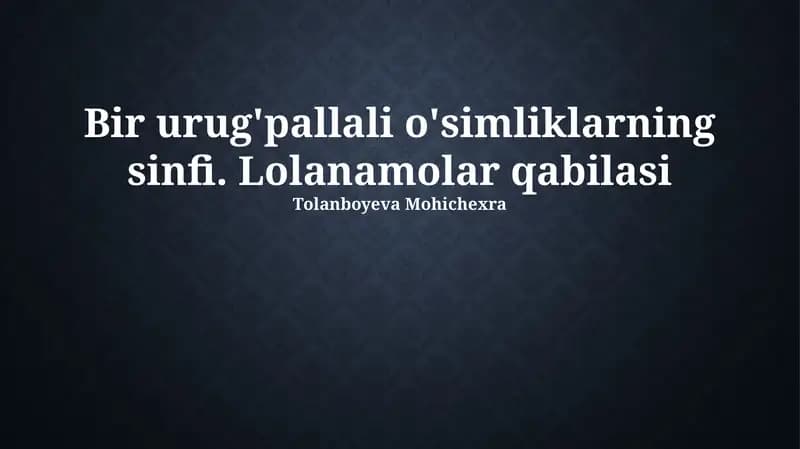 Liliales Tartibidagi O'simliklar