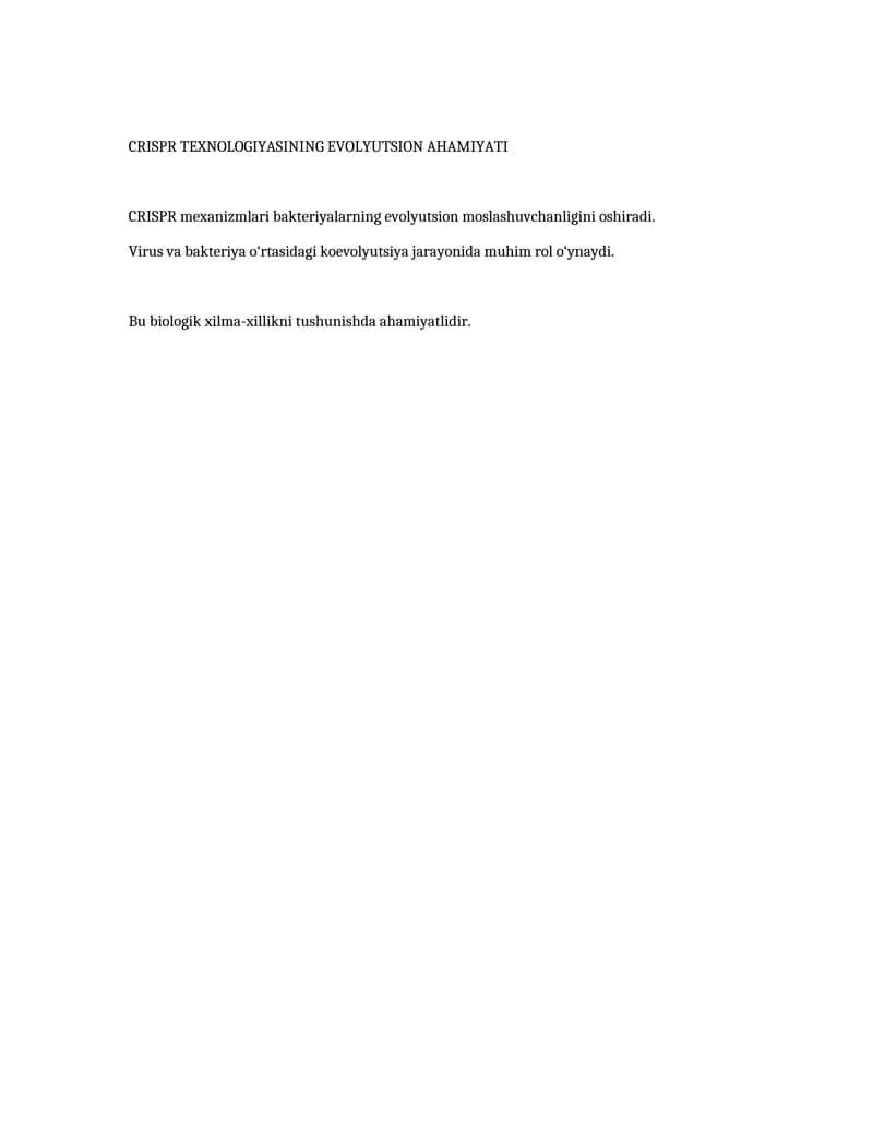 CRISPR TEXNOLOGIYASINING EVOLYUTSION AHAMIYATI