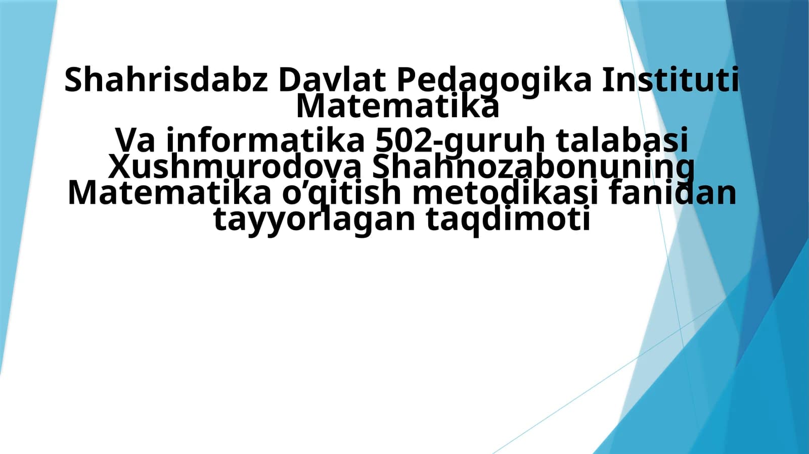 Shahrisdabz Davlat Pedagogika Instituti Matematika