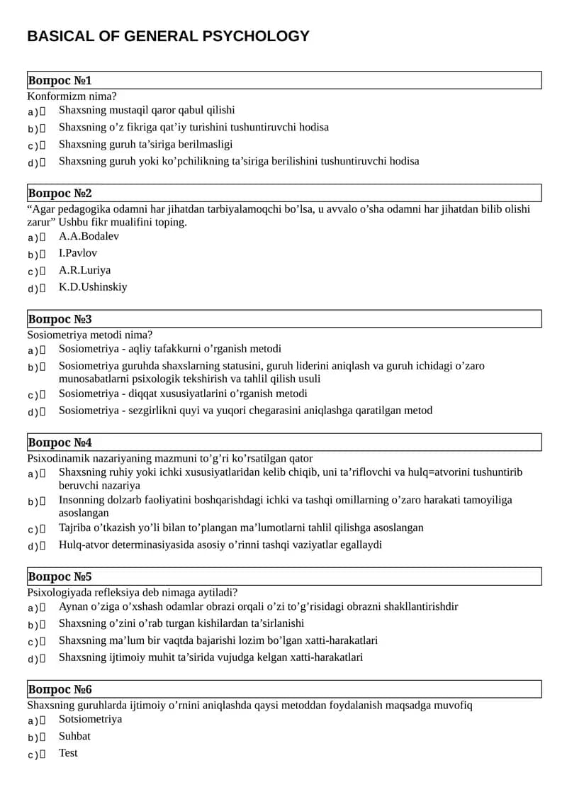 BASICAL OF GENERAL PSYCHOLOGY