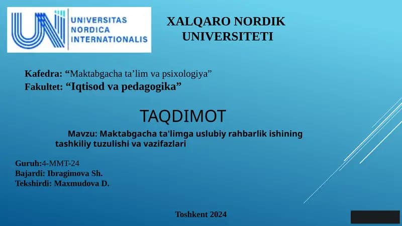 Maktabgacha ta'lim ga uslubiy rahbarlik