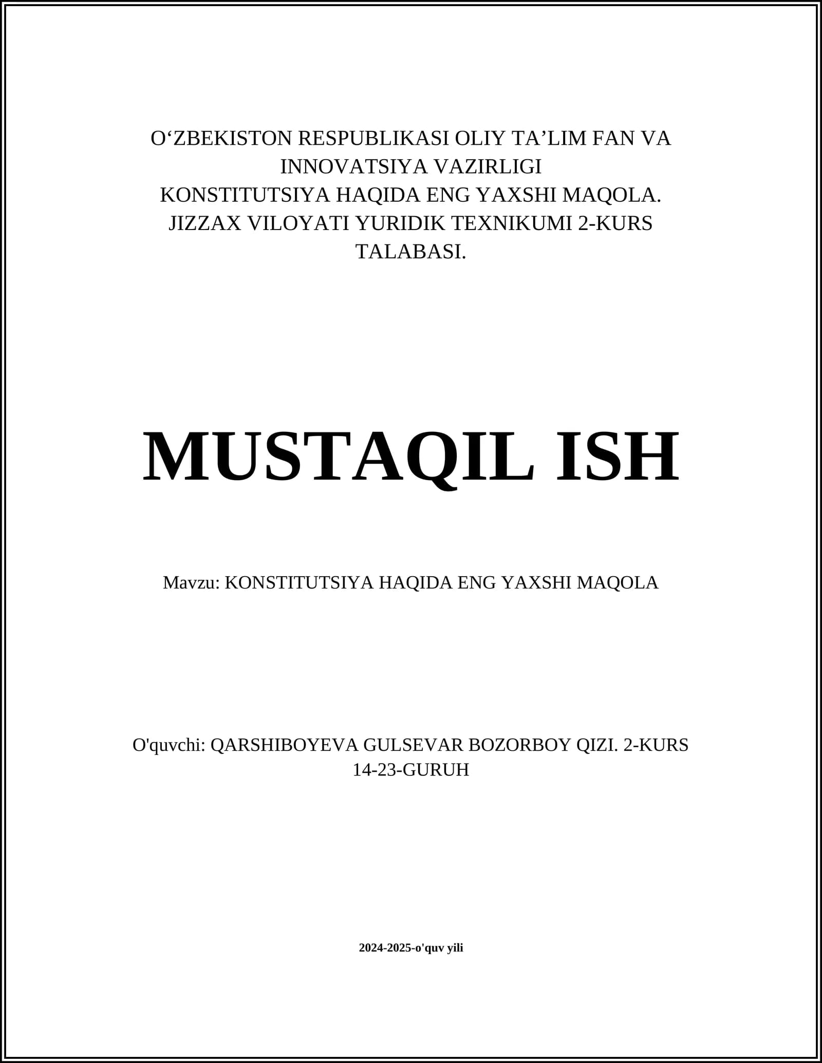 KONSTITUTSIYA HAQIDA ENG YAXSHI MAQOLA