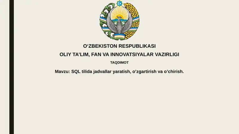SQLtilidajadvallaryaratish,o’zgartirishvao’chirish