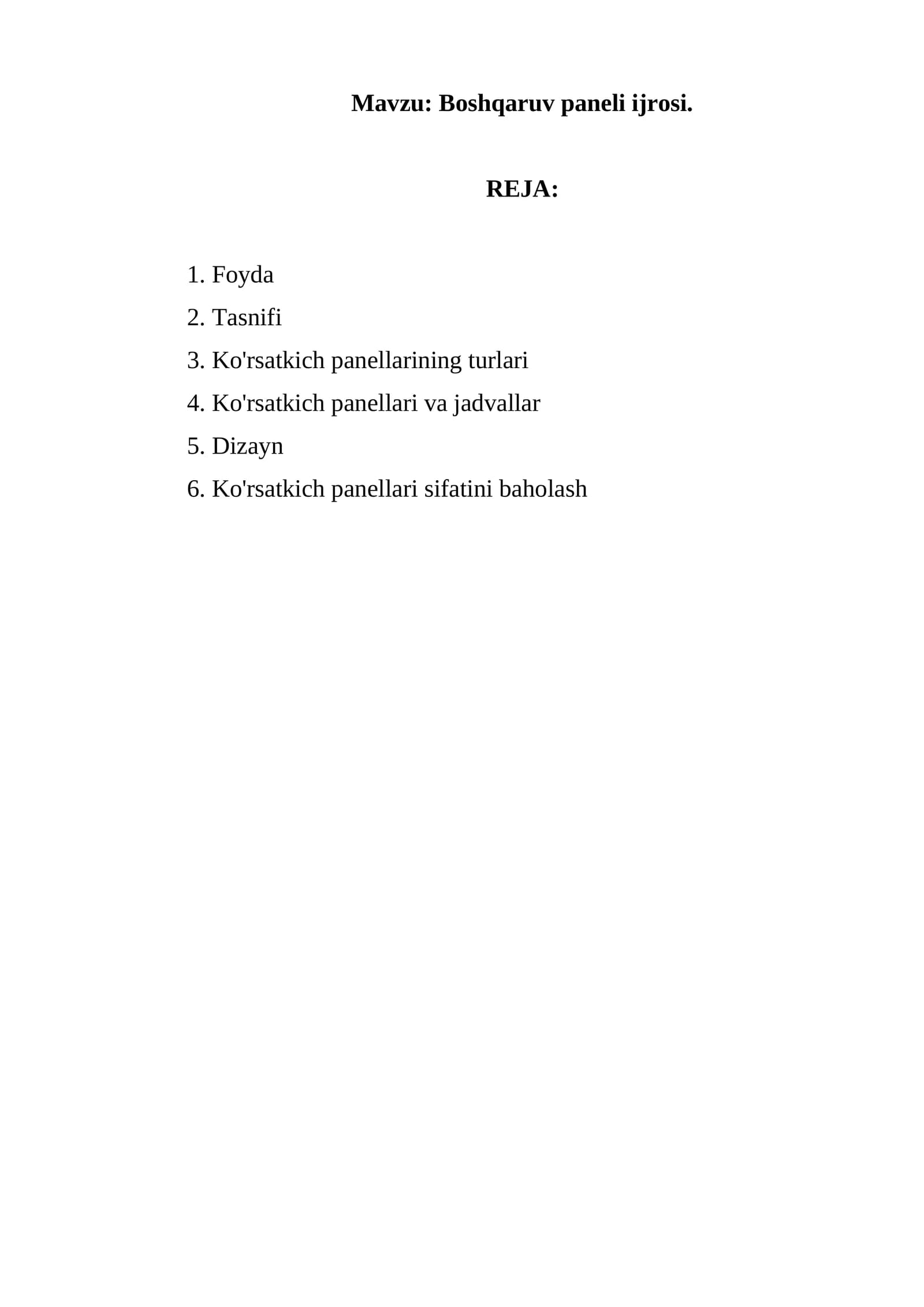 Boshqaruv paneli ijrosi