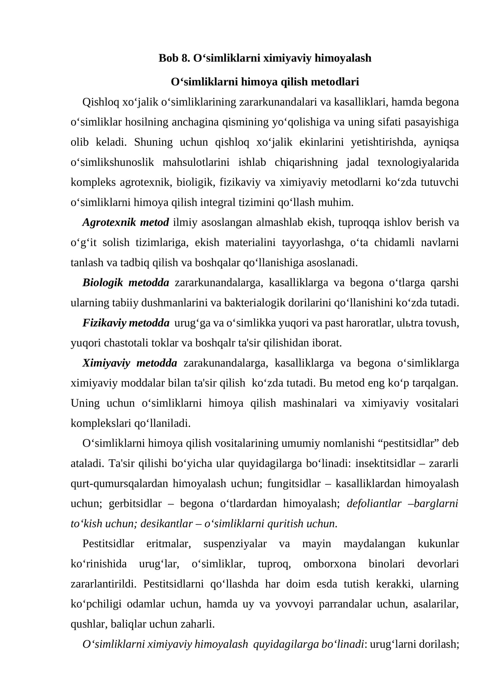 O‘simliklarni ximiyaviy himoyalash