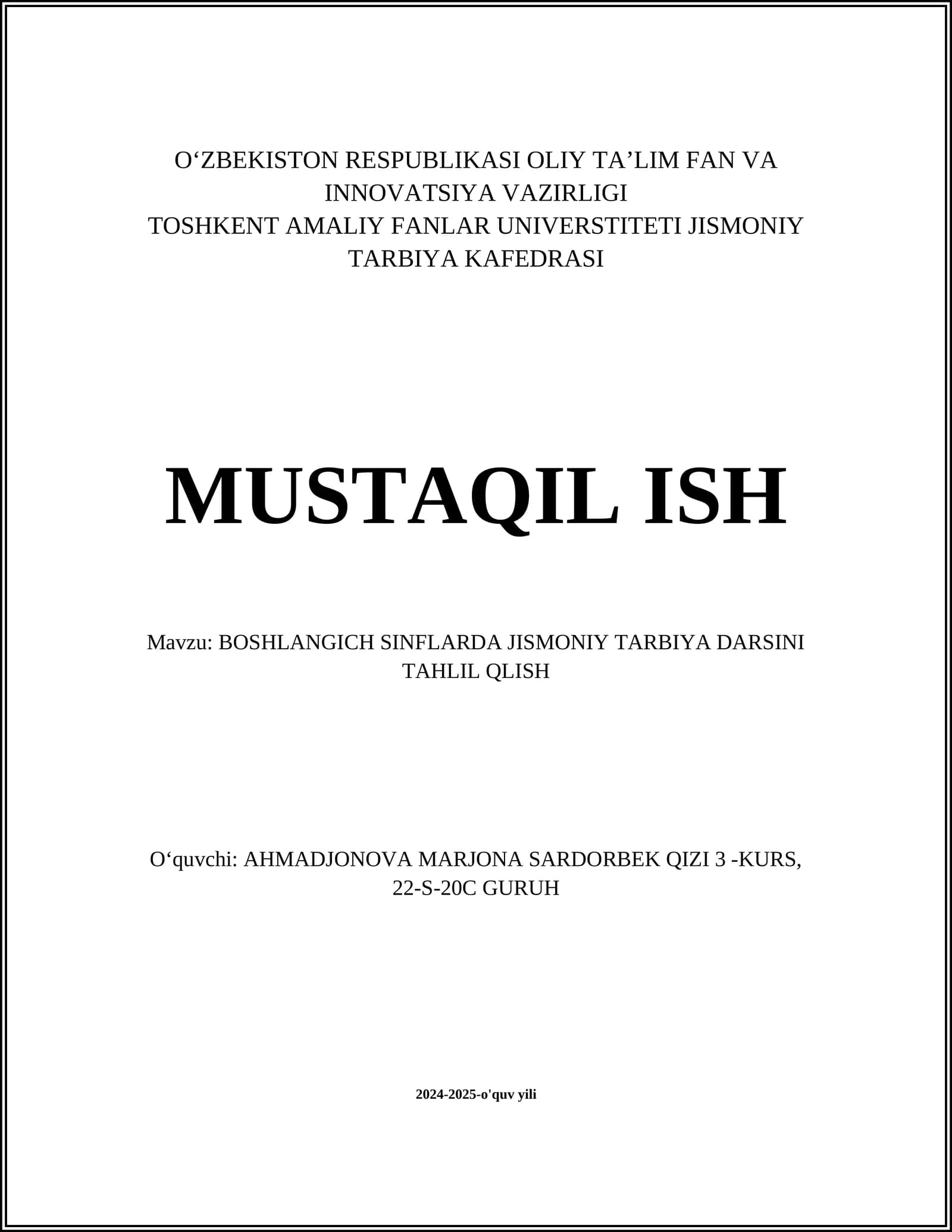 Jismoniy tarbiya dasturi va rejalashtirish