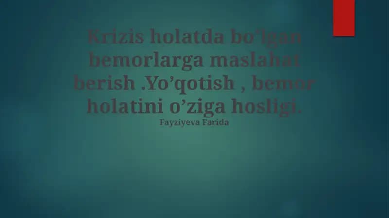 Inqirozdagi Bemorlarga Maslahat Berish
