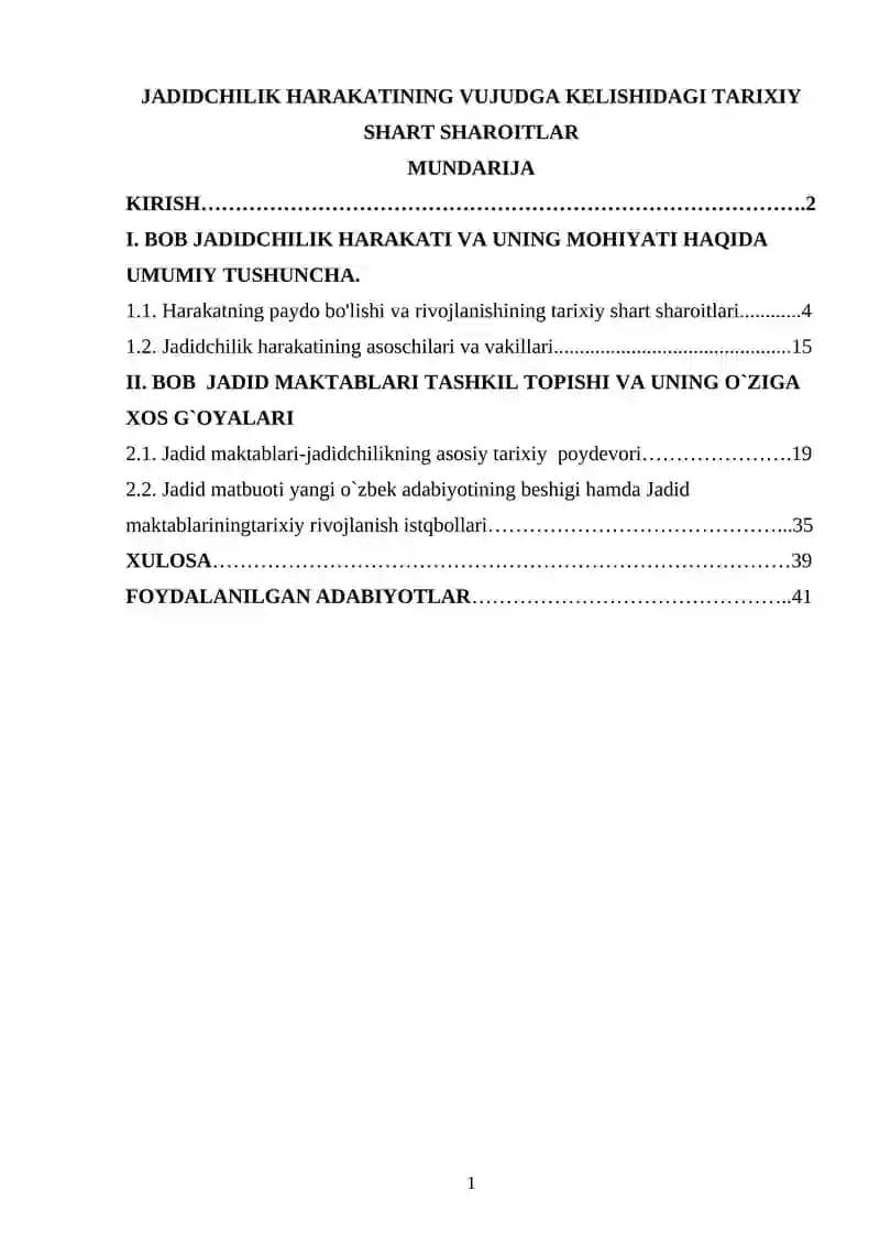 “Jadidchilik harakatining vujudga kelishidagi tarixiy shart-sharoitlar”