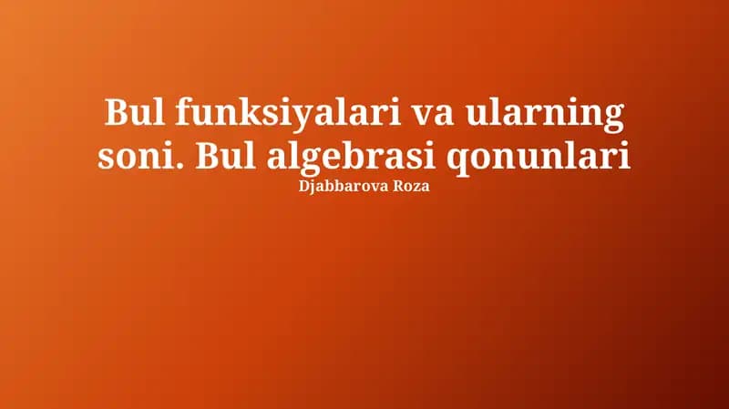 Bulian Algebra Qonunlari