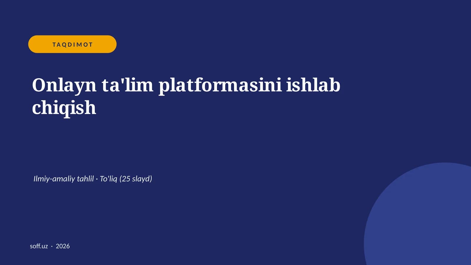 Onlayn ta'lim platformasini ishlab chiqish