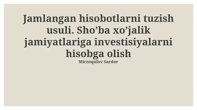 Jamlangan hisobotlarni tuzish usuli