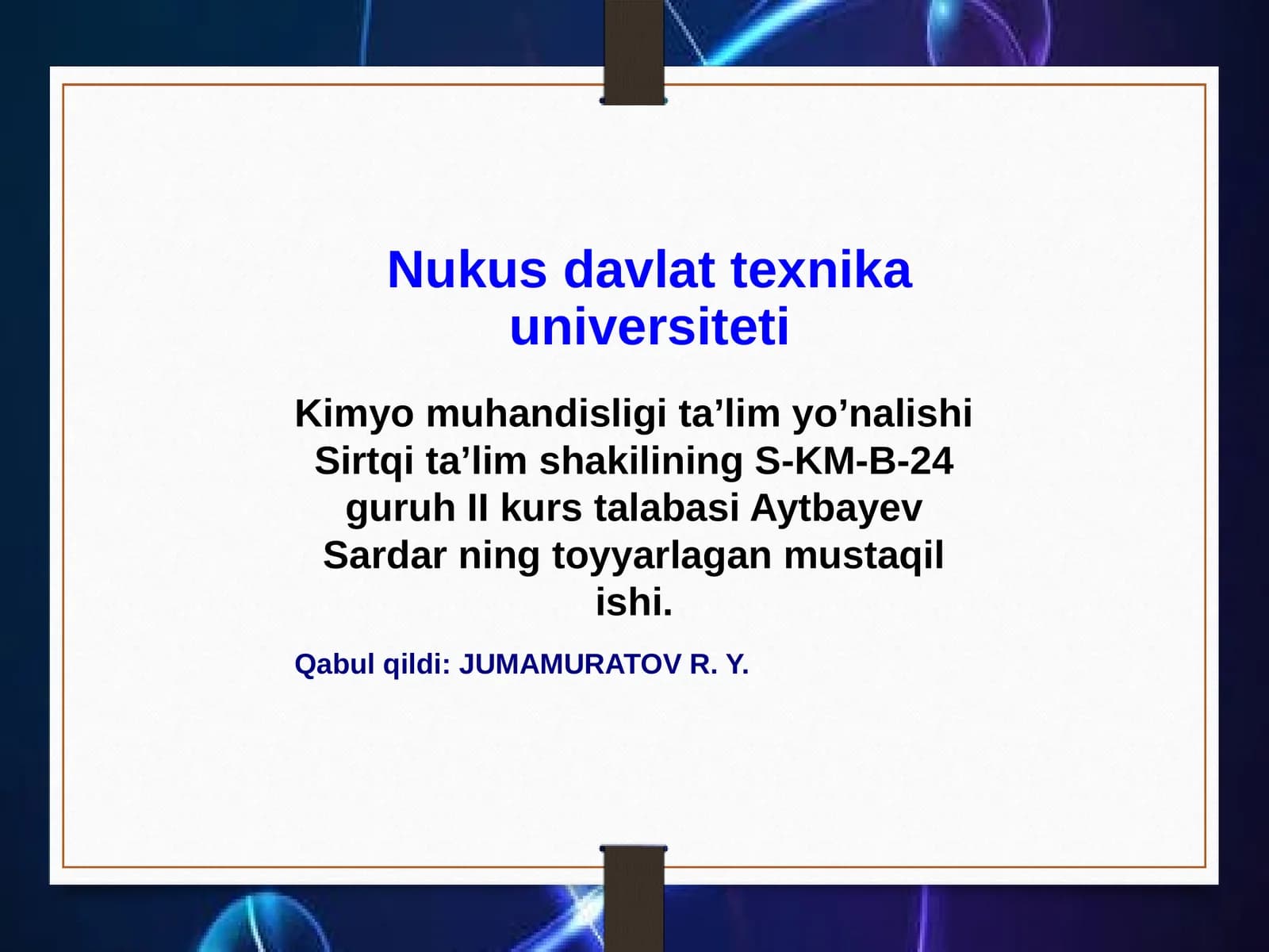 Kimyo muhandisligi ta’lim yo’nalishi