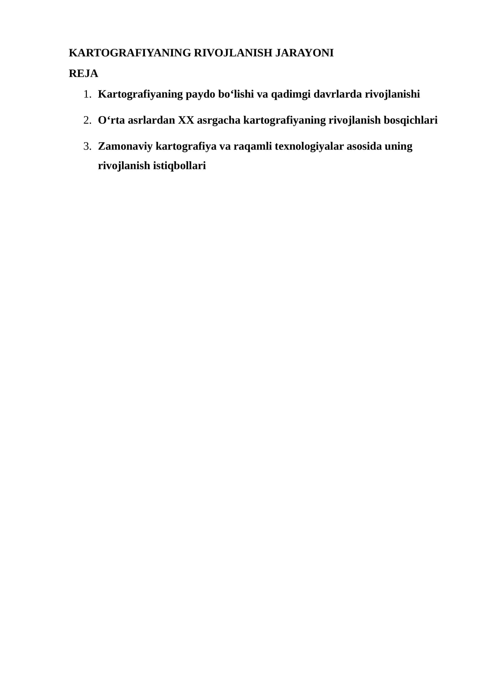 KARTOGRAFIYANING RIVOJLANISH JARAYONI