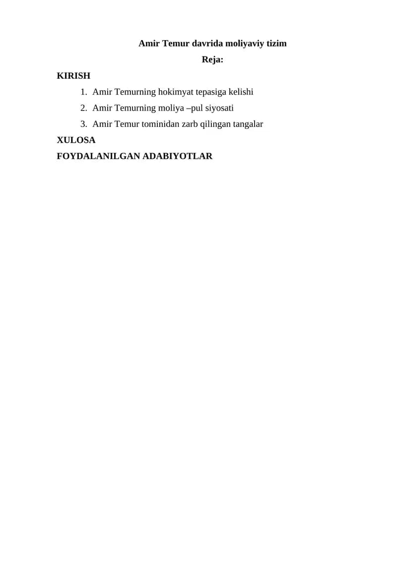 Amir Temur davrida moliyaviy tizim