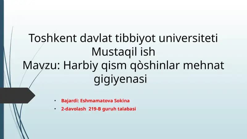 harbiy xizmatchilar mehnat sharoiti gigiyenasi