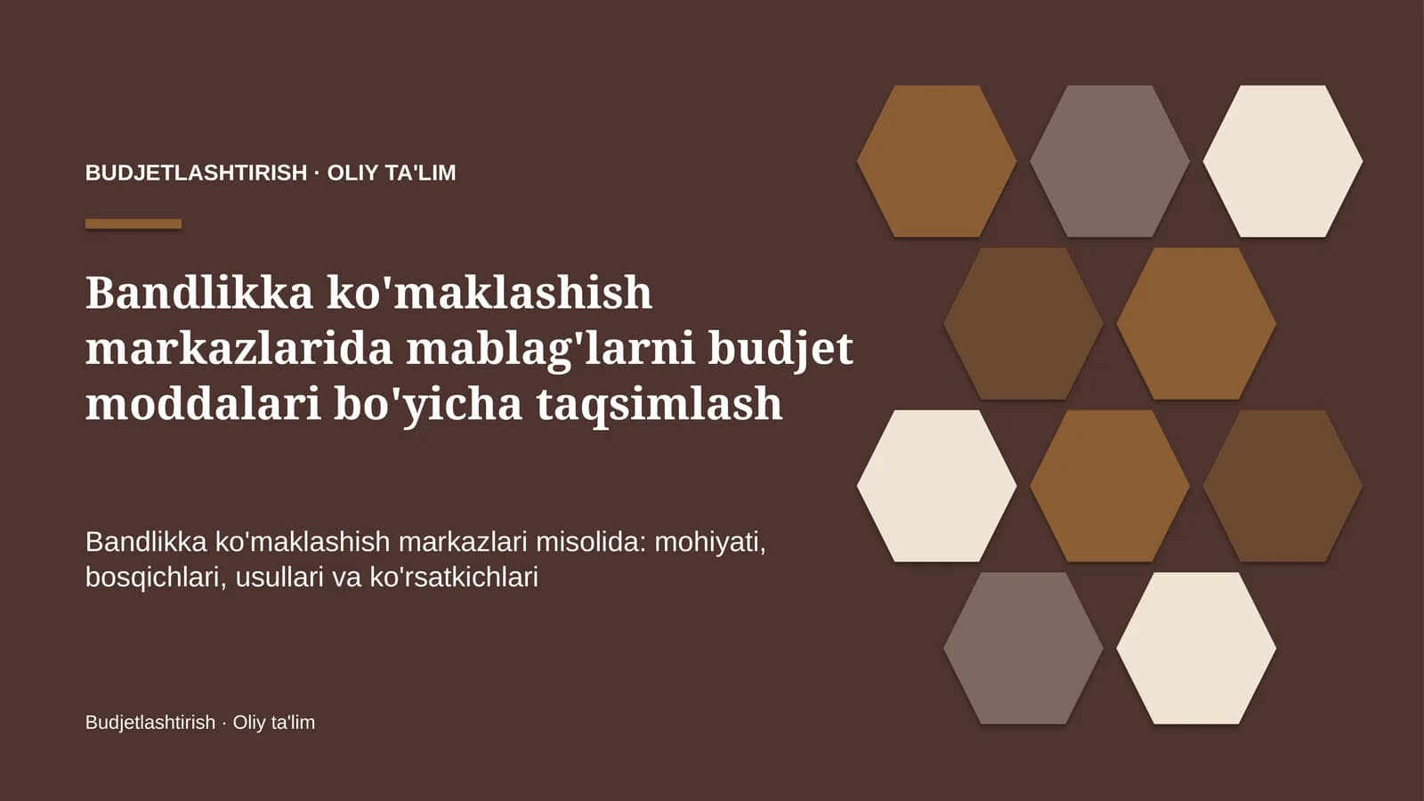 Bandlikka ko'maklashish markazlarida mablag'larni budjet moddalari bo'yicha taqsimlash
