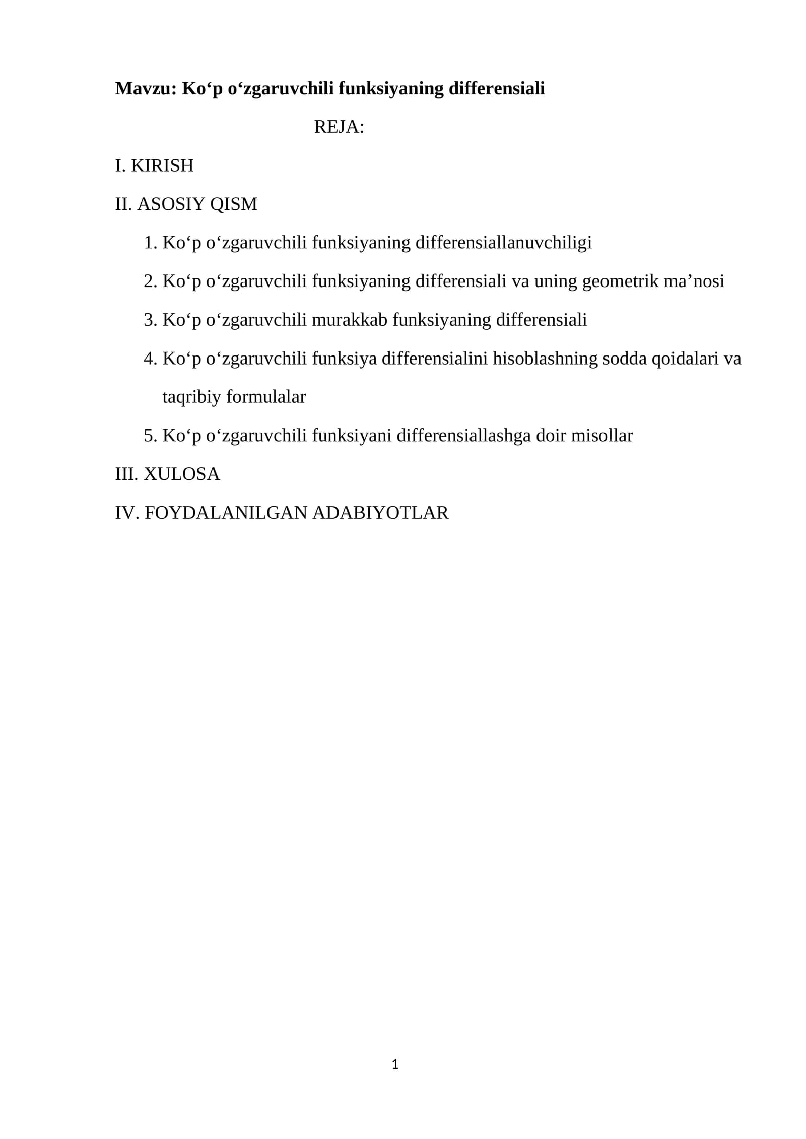 Ko‘p o‘zgaruvchili funksiyaning differensiali