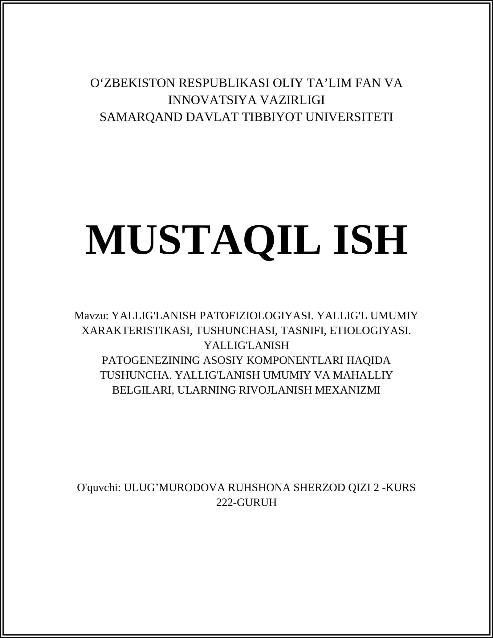 YALLIG'LANISH PATOFIZIOLOGIYASI