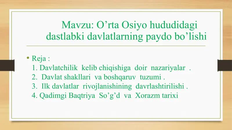 O’rta Osiyohududida g'oya va davlatning shakllanishi