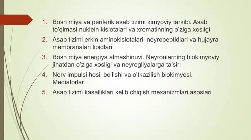 Nerv Impulsi va Asab Tizimi Kimyosi