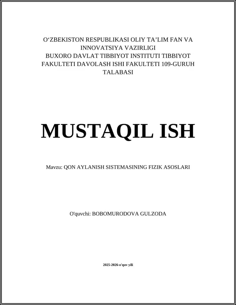 QON AYLANISH SISTEMASINING FIZIK ASOSLARI