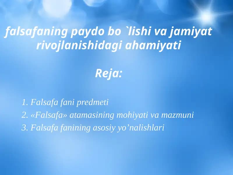 Falsafa fanining predmeti