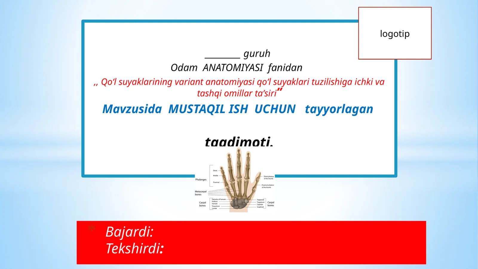 Qoʻlsuyaklarining variant anatomiyasi