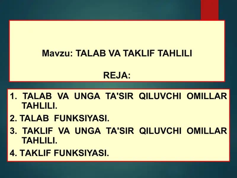 Talab va taklif tahlili