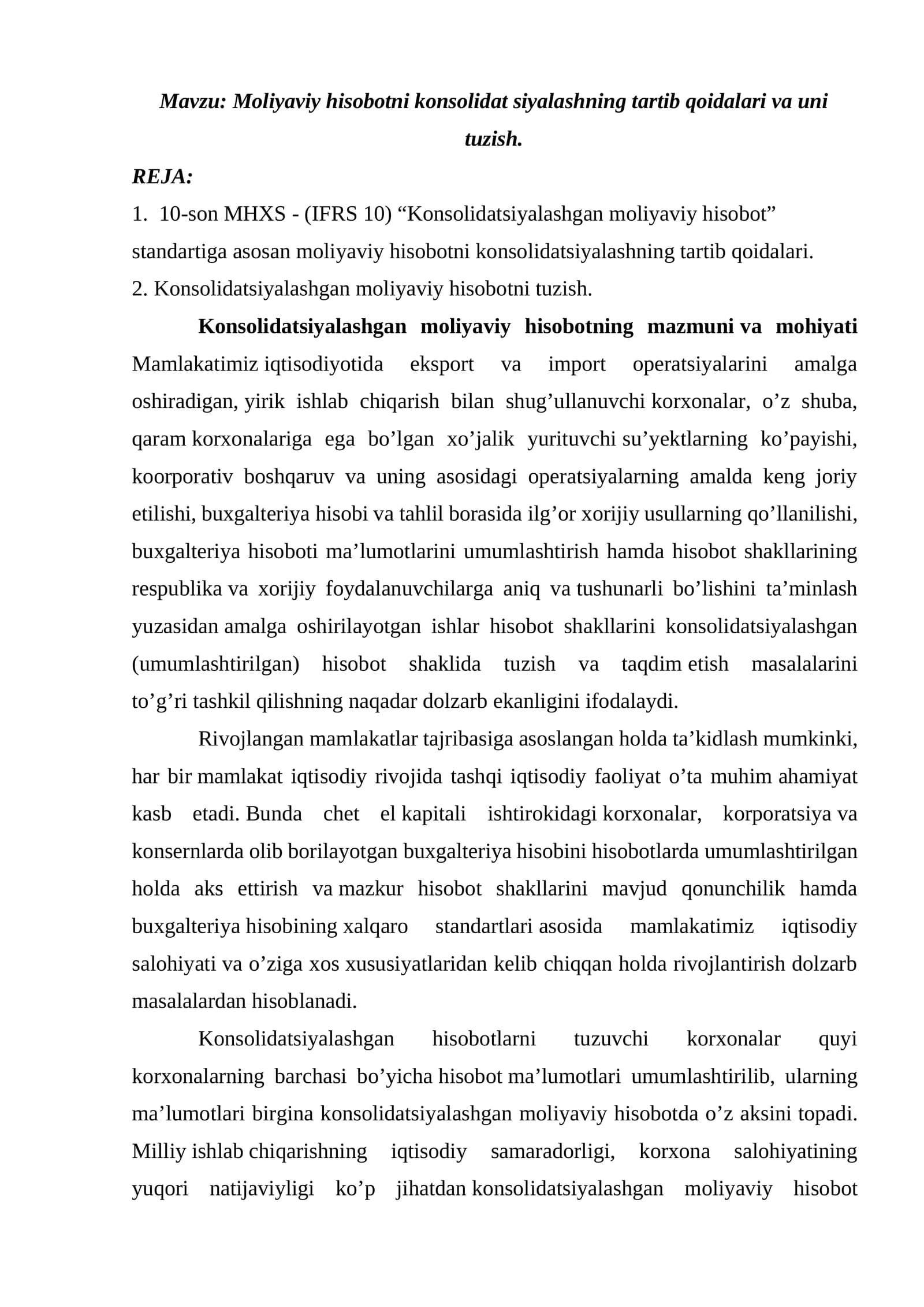 Konsolidatsiyalashgan moliyaviy hisobot
