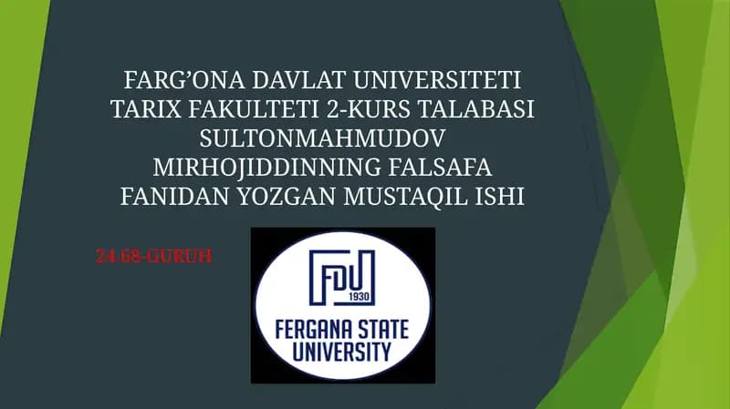 Mavzu:MENING HAYOT FALSAFAM