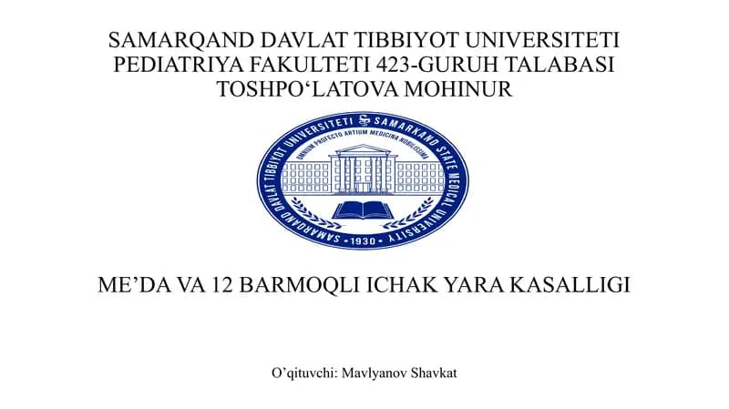 Me’dava 12 barmoqli ichak yara kasalligi