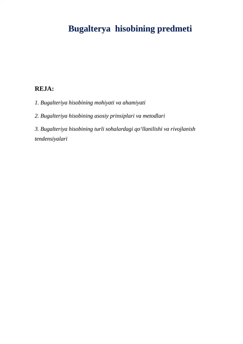 Bugalteriya hisobining predmeti