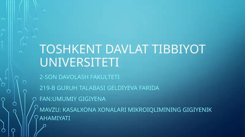 kasalxonalarda mikroiqlimning gigiyenik ahamiyati