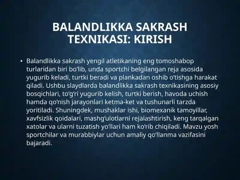 Balandlikka sakrash texnikasi