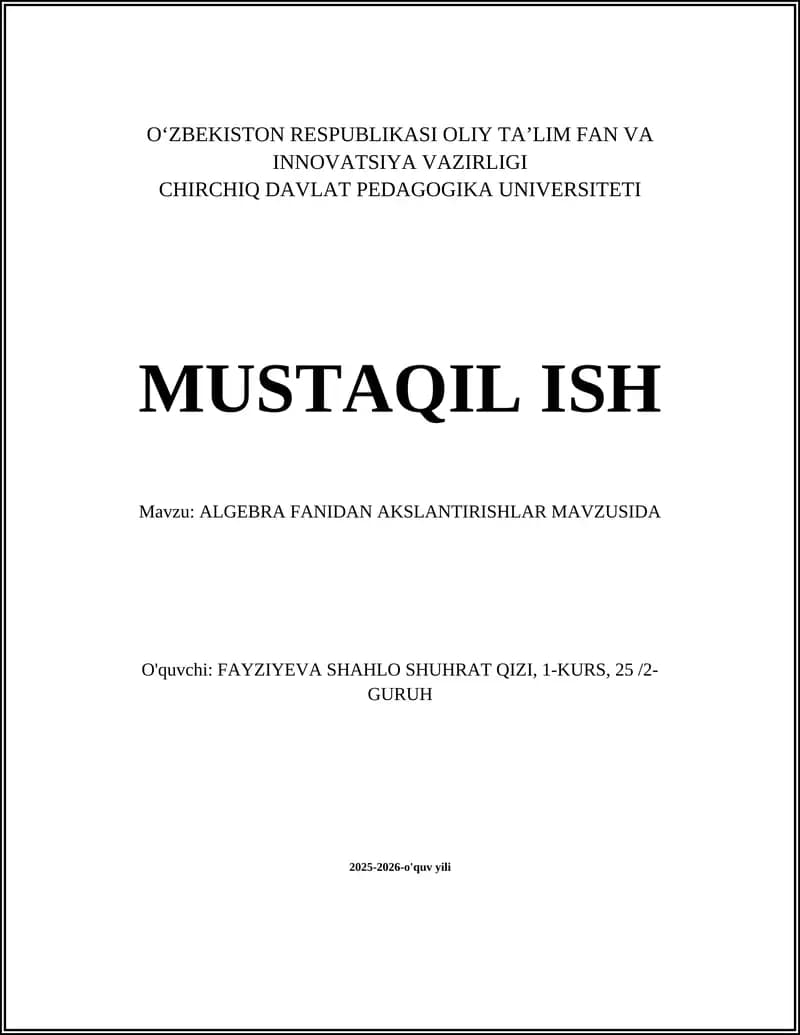 ALGEBRA FANIDAN AKSLANTIRISHLAR MAVZUSIDA