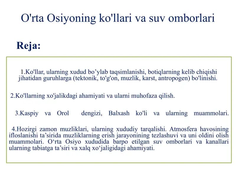 O'rta Osiyoning ko'llari va suv omborlari