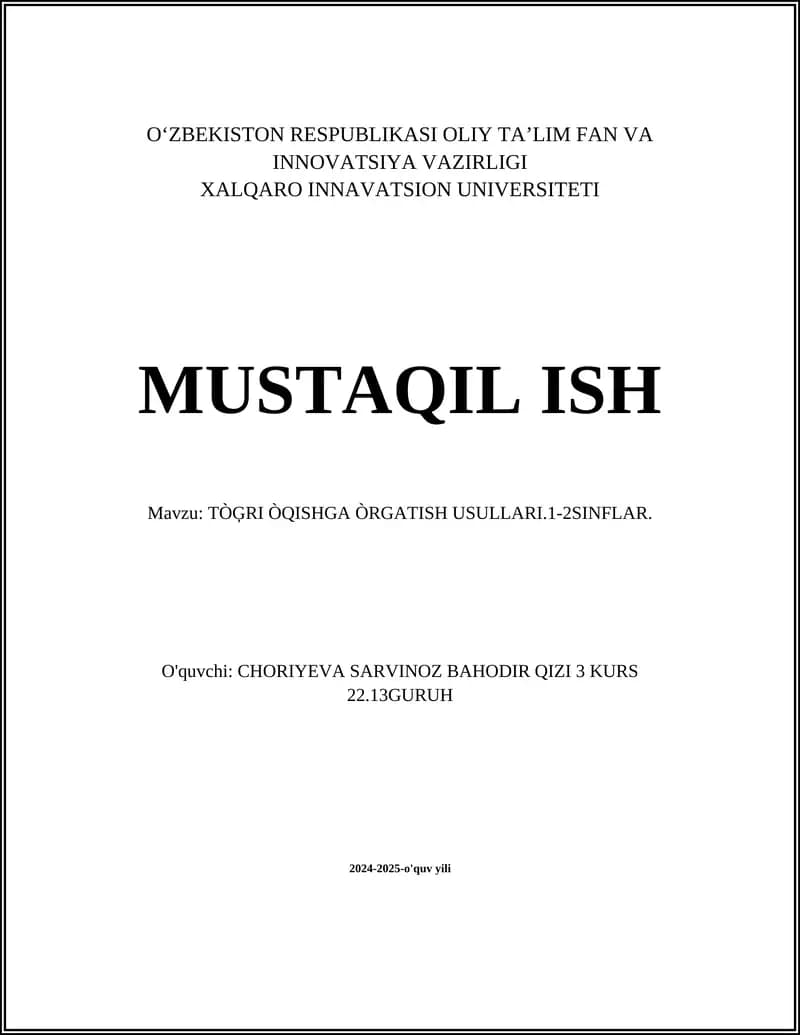TÒĢRI ÒQISHGA ÒRGATISH USULLARI.1-2SINFLAR