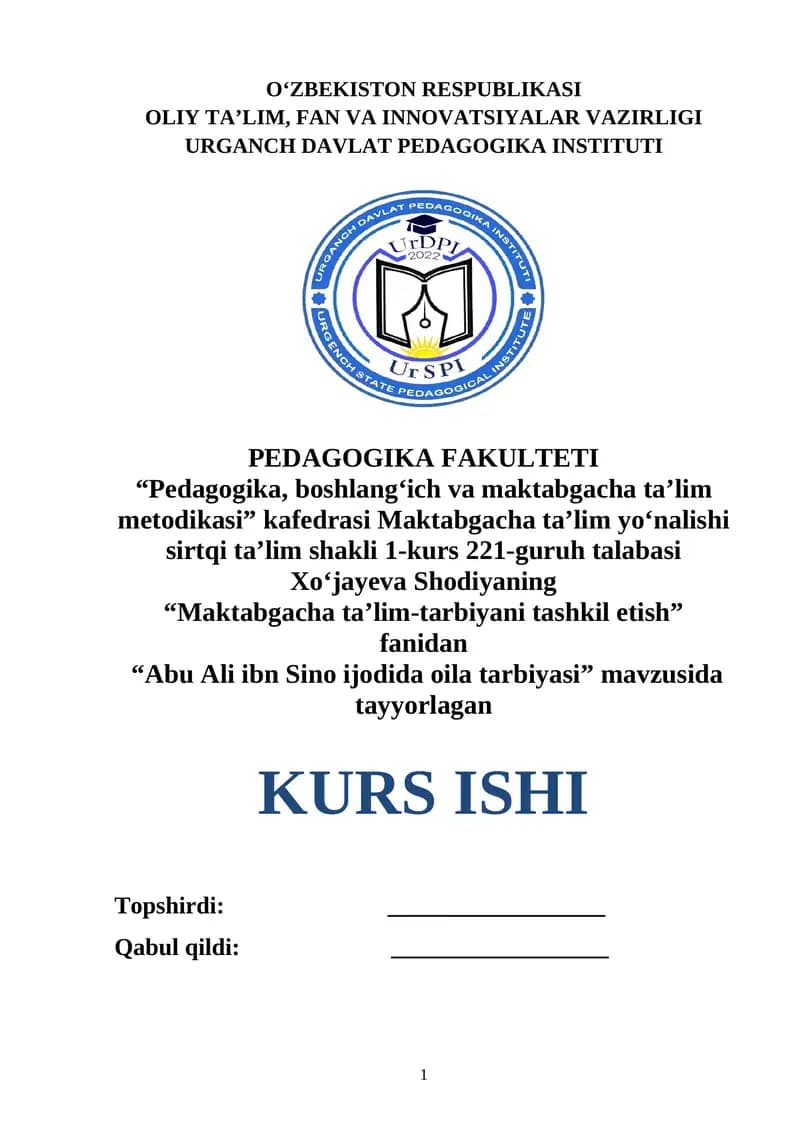 Abu Ali ibn Sino ijodida oila tarbiyasi.