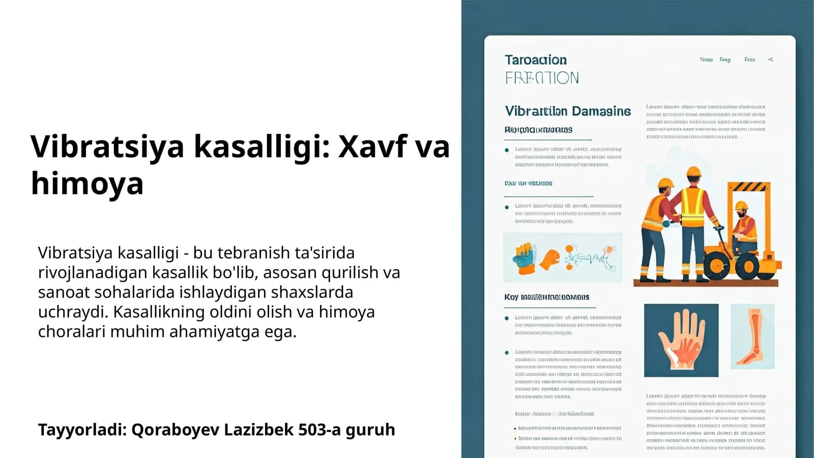 Vibratsiya kasalligi: Xavf va himoya