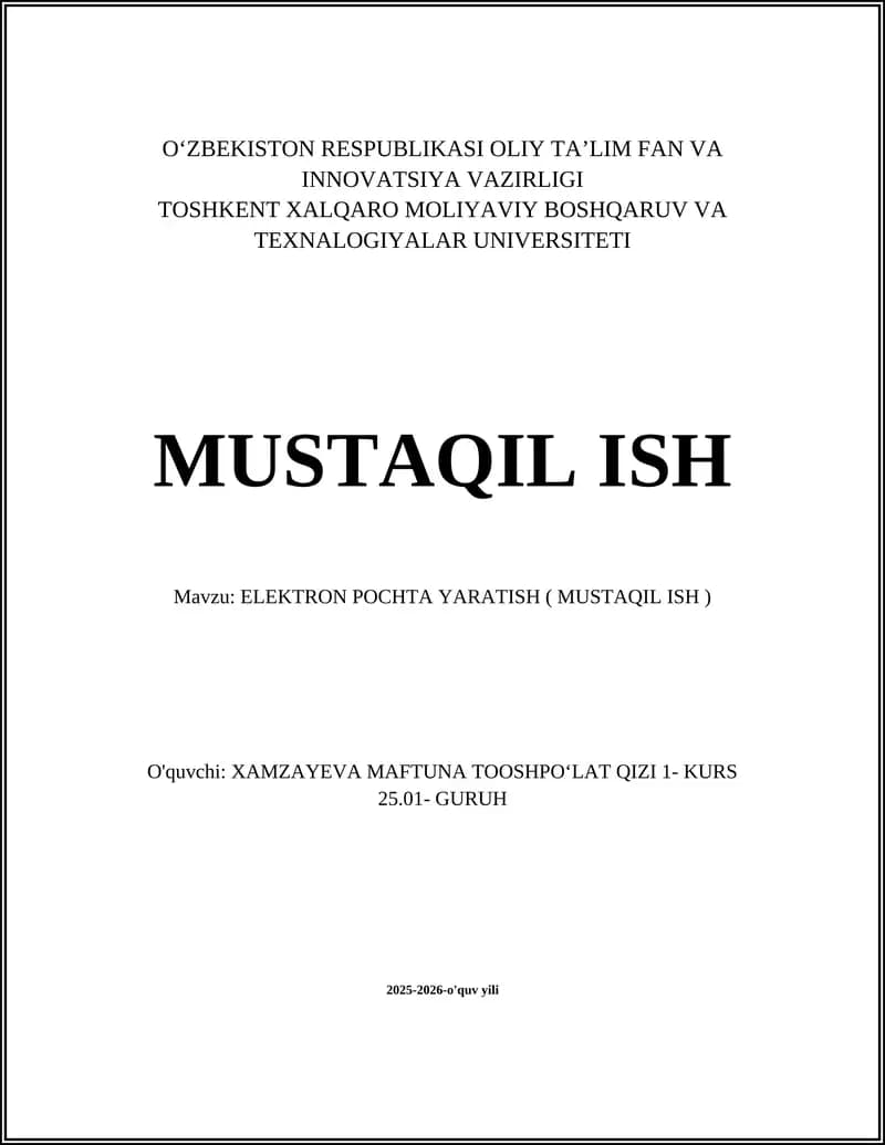 ELEKTRON POCHTA YARATISH ( MUSTAQIL ISH )