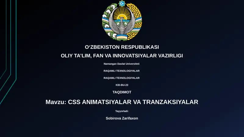 CSS ANIMATSIYALAR VA TRANZAKSIYALAR
