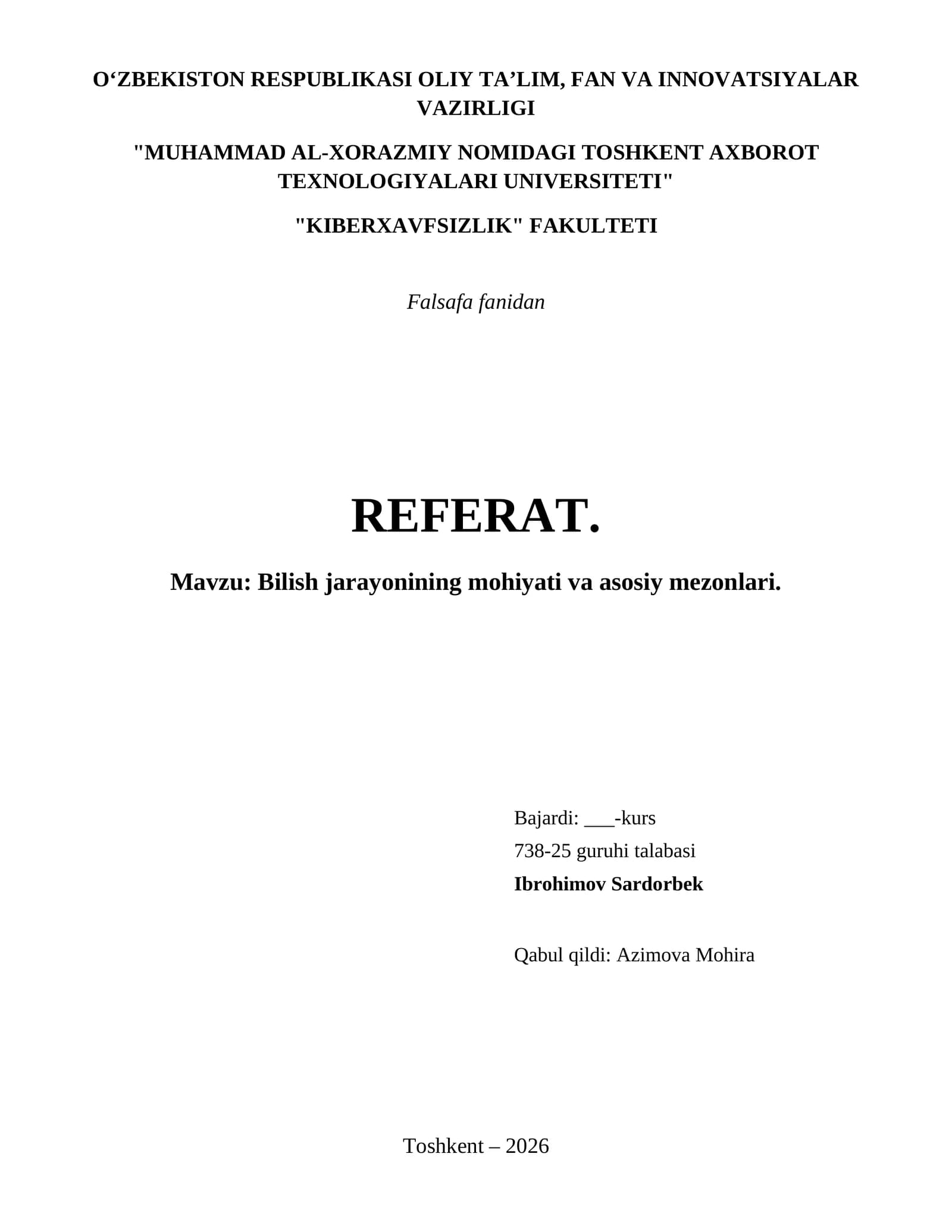 Bilish jarayonining mohiyati va asosiy mezonlari.