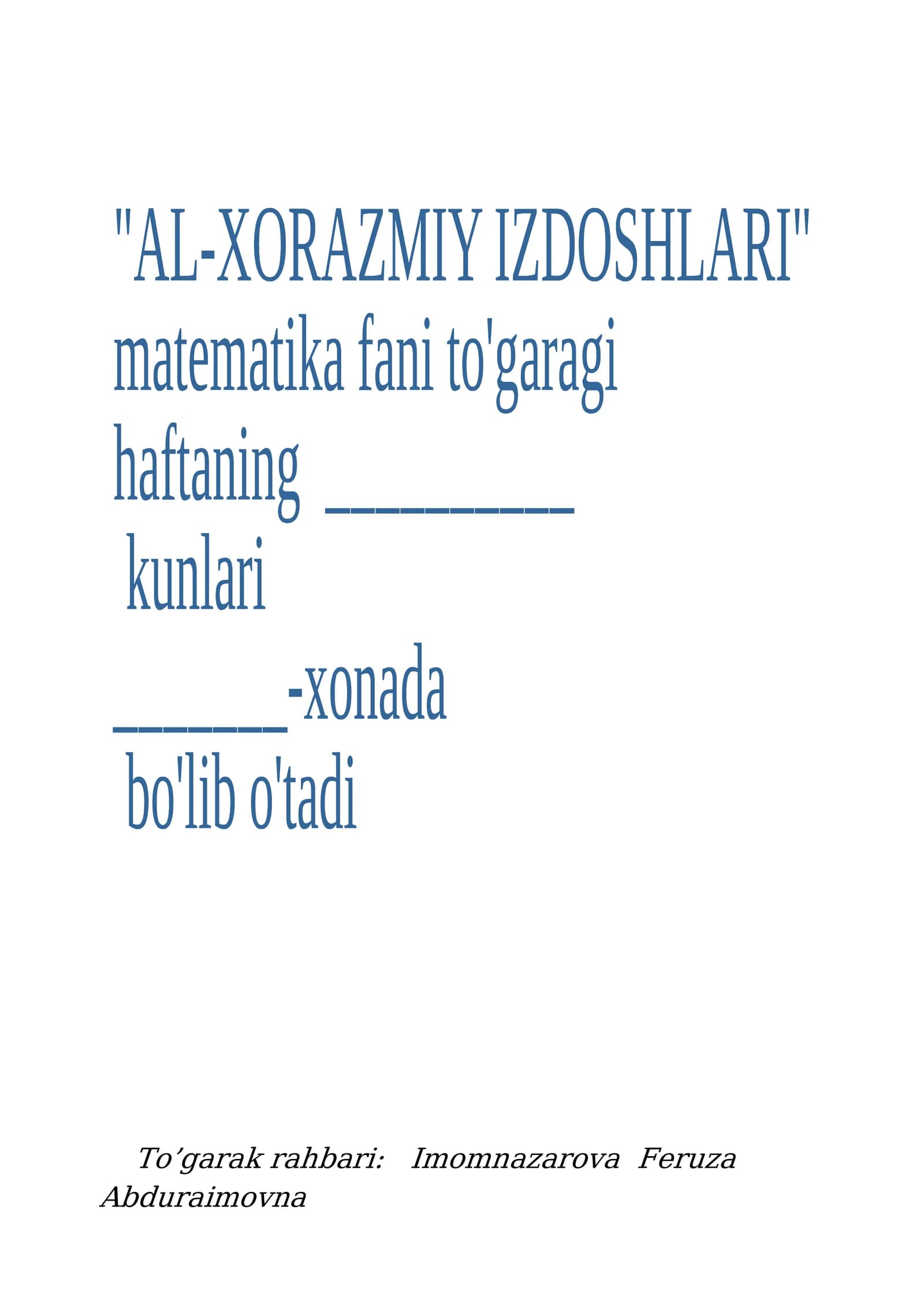 5-sinf Matematika fanidan to'garak konspekt