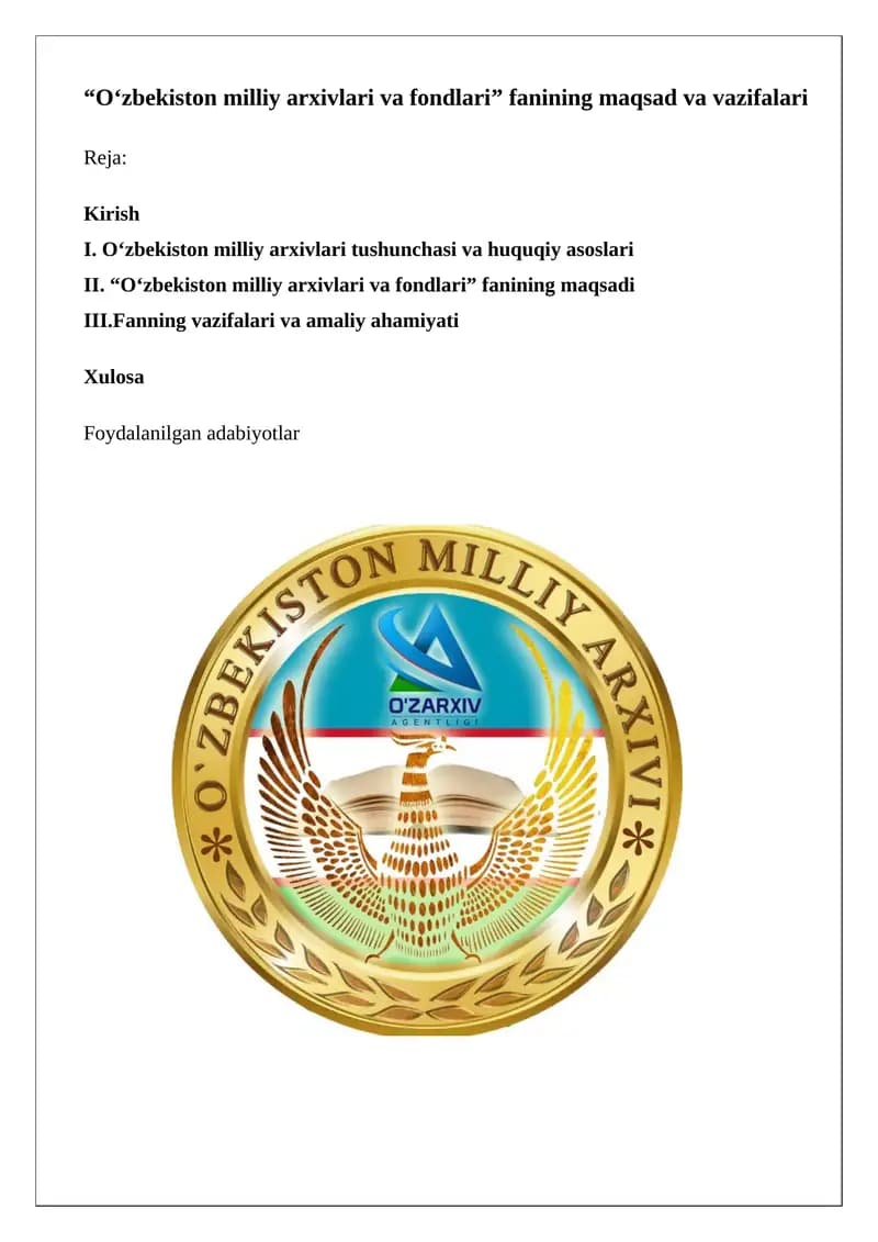 O‘zbekiston milliy arxivlari va fondlari