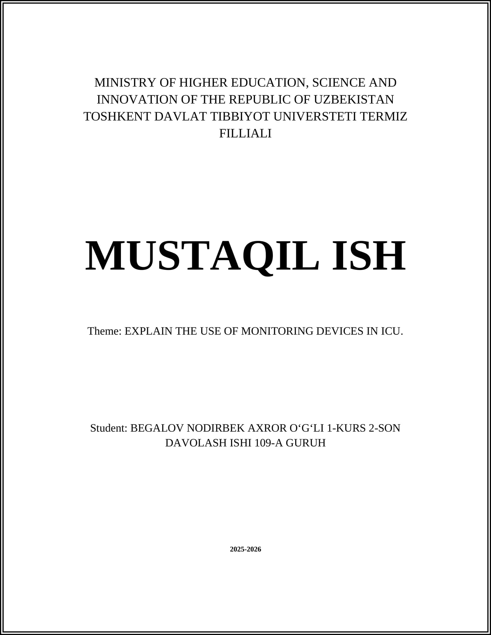 TOSHKENT DAVLAT TIBBIYOT UNIVERSTETI
