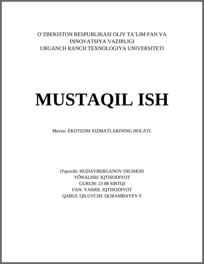 Ekotizim Xizmatlarining Holati