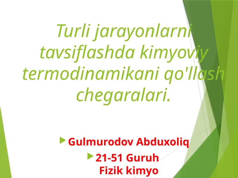 Kimyoviy Termodinamika