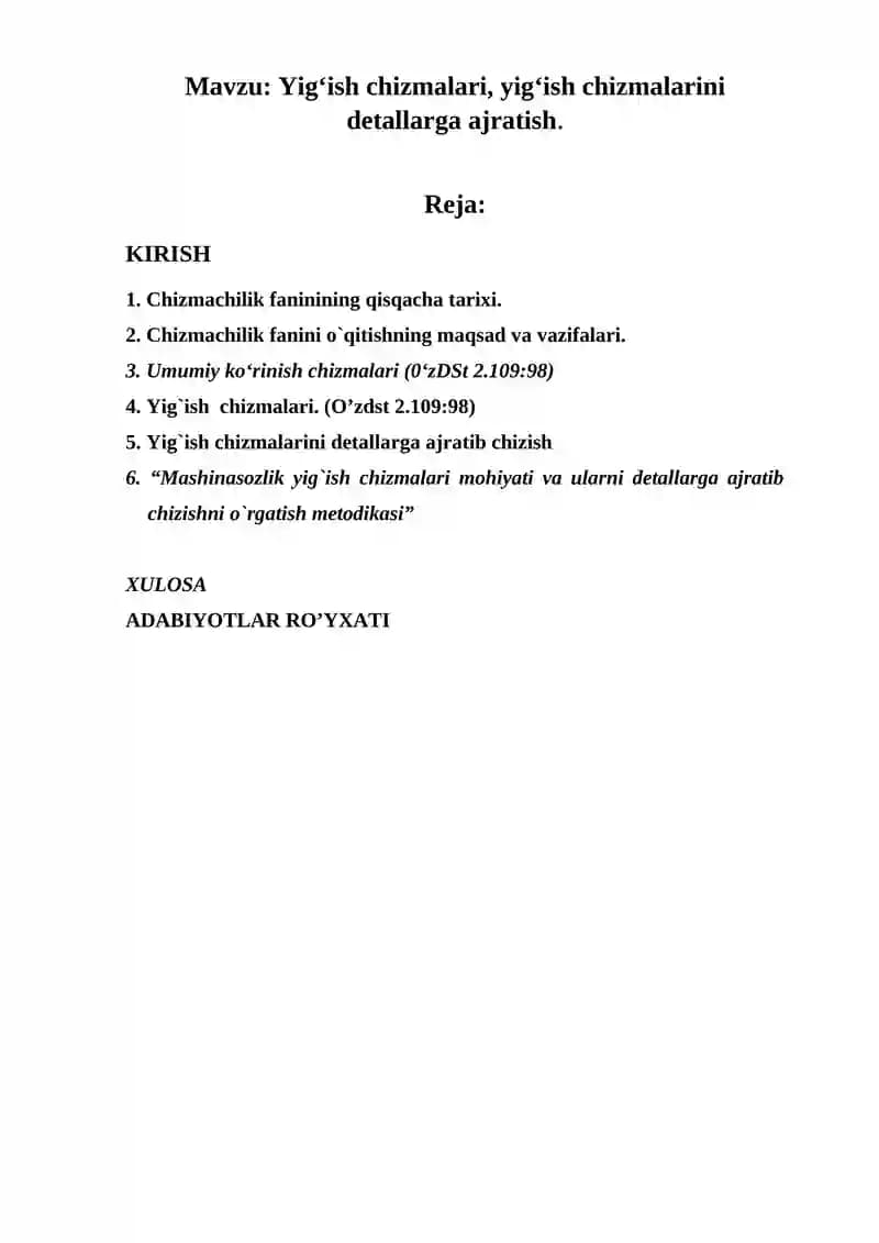 Yigʻish chizmalarini detallarga ajratish