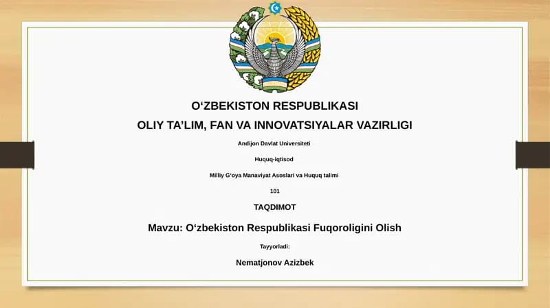 O'zbekiston Respublikasi Fuqoroligini Olish
